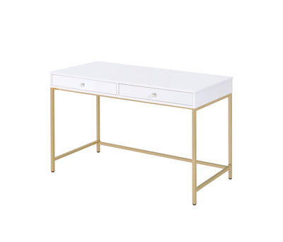 White And Gold Sleek Glossy Writing Desk Home Decoration