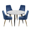 5 Piece Round Marble Style Dining Table and Blue Velvet Chair Set - Privè Home Goods