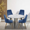 5 Piece Round Marble Style Dining Table and Blue Velvet Chair Set - Privè Home Goods