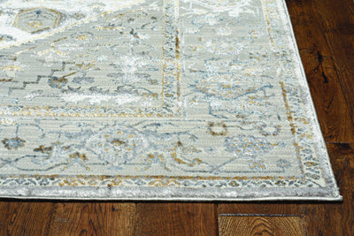 Grey Machine Woven Diamond Floral Medallion Indoor Runner Rug