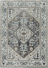 Grey Machine Woven Diamond Floral Medallion Indoor Runner Rug