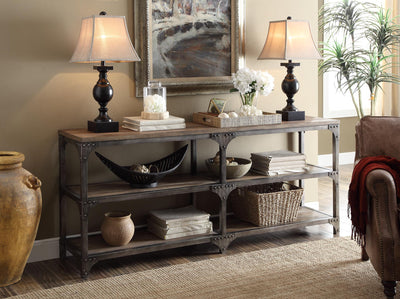 Rustic Weathered Oak Finish Console Storage Table For Home And Office