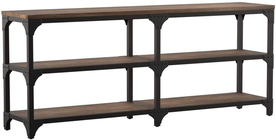 Rustic Weathered Oak Finish Console Storage Table For Home And Office