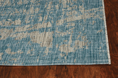 Teal Machine Woven Abstract Strokes Area Rug For Indoor Outdoor