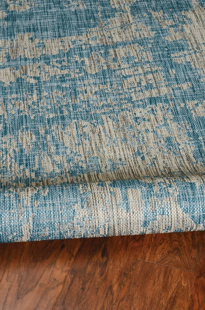 Teal Machine Woven Abstract Strokes Area Rug For Indoor Outdoor