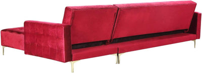 Red Velvet Convertible L Shape Sofa Sleeper Bed