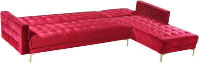 Red Velvet Convertible L Shape Sofa Sleeper Bed