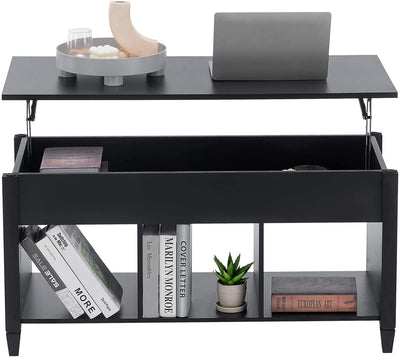 Black Lift up Coffee Table with Storage Shelf/Hidden Compartment - Privè Home Goods