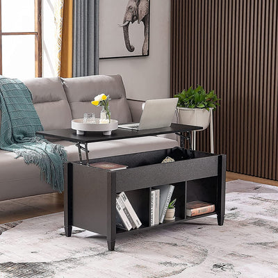 Black Lift up Coffee Table with Storage Shelf/Hidden Compartment - Privè Home Goods