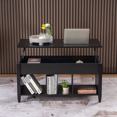 Black Lift up Coffee Table with Storage Shelf/Hidden Compartment - Privè Home Goods