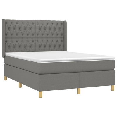 Box Spring Bed with Mattress & LED Dark Gray Full Fabric - Privè Home Goods