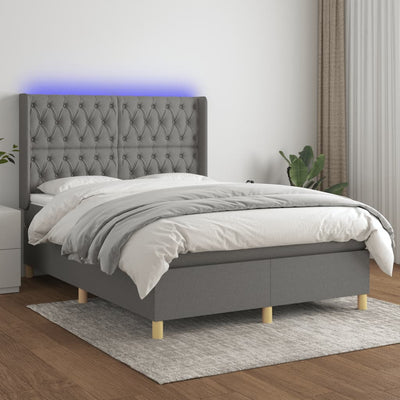 Box Spring Bed with Mattress & LED Dark Gray Full Fabric - Privè Home Goods