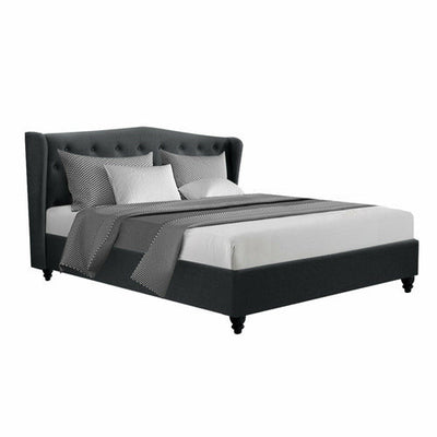 Charcoal King Bed Polyester Steel Frame For Home