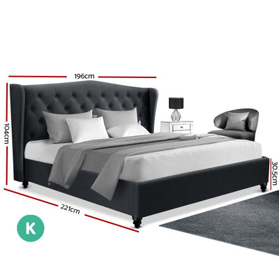 Charcoal King Bed Polyester Steel Frame For Home