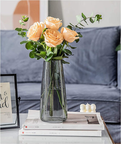 Contemporary Crystal Grey Clear Glass Vase - Privè Home Goods