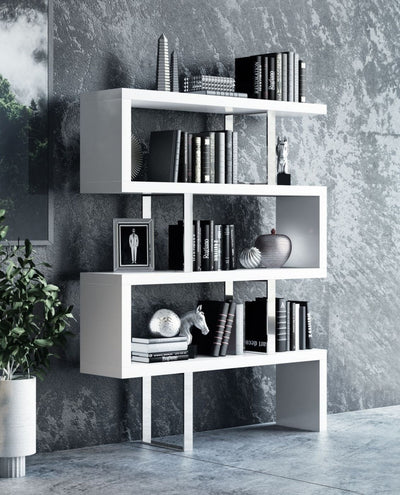 High Gloss White Zig Zag Bookcase Home Decoration