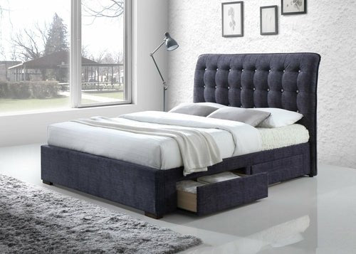 Dark Gray Fabric King Bed With Storage For Home