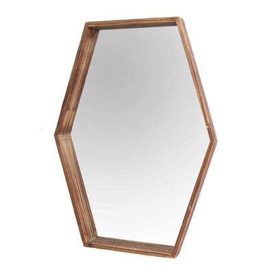 Dark Wood Hexagonal Framed Wall Mirror Home Decoration