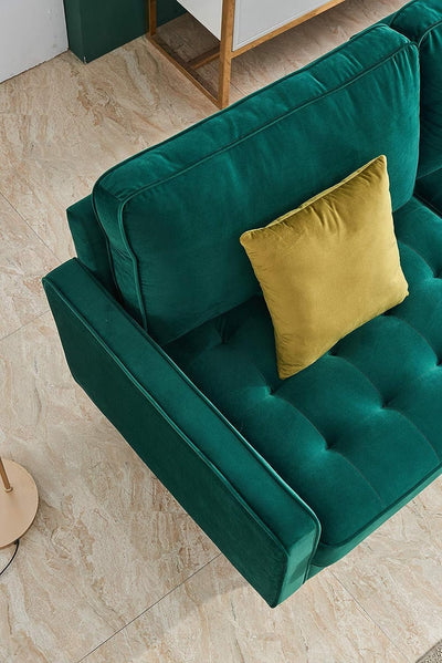 Green Velvet Fabric Sofa Couch For Bedroom, Living Room