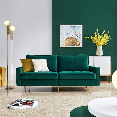 Green Velvet Fabric Sofa Couch For Bedroom, Living Room