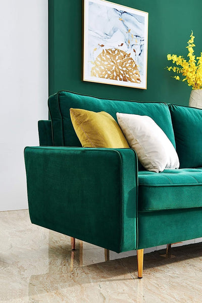 Green Velvet Fabric Sofa Couch For Bedroom, Living Room