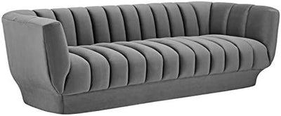 Grey Vertical Channel Tufted Performance Velvet Sofa Couch