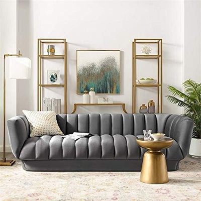 Grey Vertical Channel Tufted Performance Velvet Sofa Couch