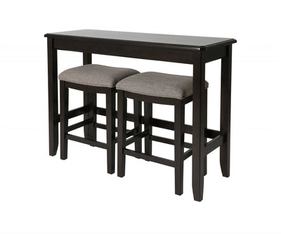 Espresso Finish Sofa Table with Two Bar Stools Home Decoration