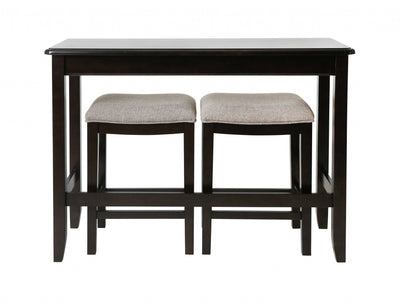 Espresso Finish Sofa Table with Two Bar Stools Home Decoration