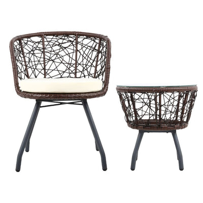 Round Rattan Patio Chair and Table  For  Home Outdoor Lawn Garden