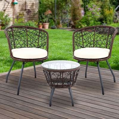 Round Rattan Patio Chair and Table  For  Home Outdoor Lawn Garden