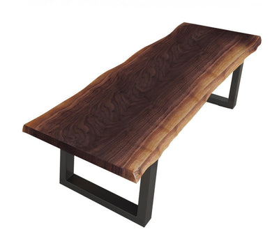 Handcrafted Modern  Acacia Wood Dining Bench with Black metal U shaped legs