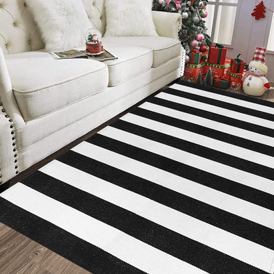 Handmade Black and White Striped Rug - Privè Home Goods