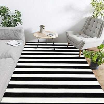 Handmade Black and White Striped Rug - Privè Home Goods