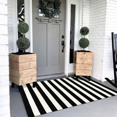 Handmade Black and White Striped Rug - Privè Home Goods