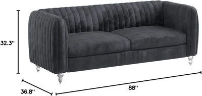 Grey  Velvet Modern Contemporary Plush Acrylic Feet Sofa