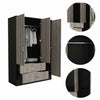 Light Oak and Black Three Door Wardrobe Closet with Mirror