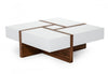 Modern White and Walnut Square Coffee Table with Storage For Home