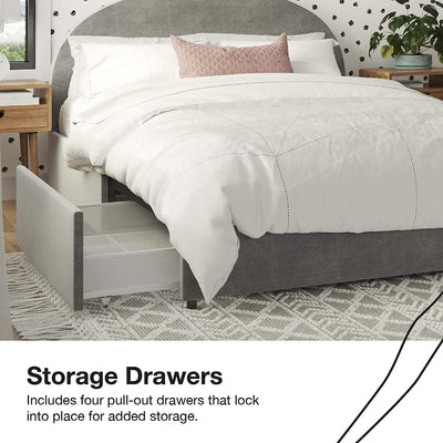 Light Gray Velvet Moon Upholstered Bed with Storage