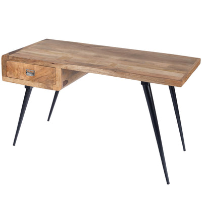 Natural Wood Metal Desk Table For Home And Office