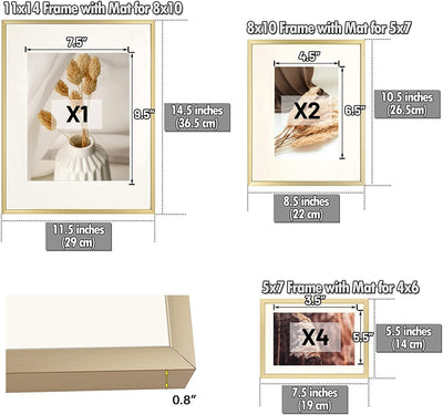 Premium Set of 7 Aluminum Picture Frames Elegant Gold Finish" - Privè Home Goods