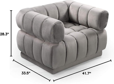 Grey Vertical Channel-Quilted Tufted Shelter Arm Design Chair