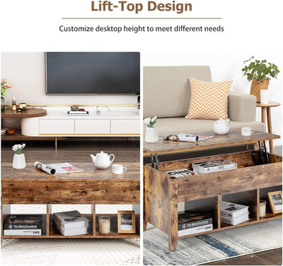 Rustic Brown Lift Storage Coffee Table W/Hidden Compartment - Privè Home Goods