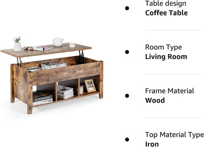 Rustic Brown Lift Storage Coffee Table W/Hidden Compartment - Privè Home Goods