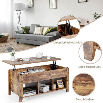 Rustic Brown Lift Storage Coffee Table W/Hidden Compartment - Privè Home Goods