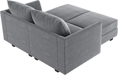 Sectional Sofa with Chaise and Ottoman, Convertible Couch for Small Spaces, Grey - Privè Home Goods