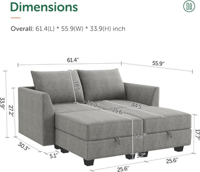 Sectional Sofa with Chaise and Ottoman, Convertible Couch for Small Spaces, Grey - Privè Home Goods