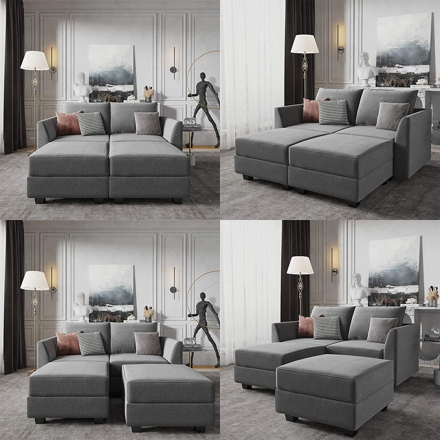 Sectional Sofa with Chaise and Ottoman, Convertible Couch for Small Spaces, Grey - Privè Home Goods