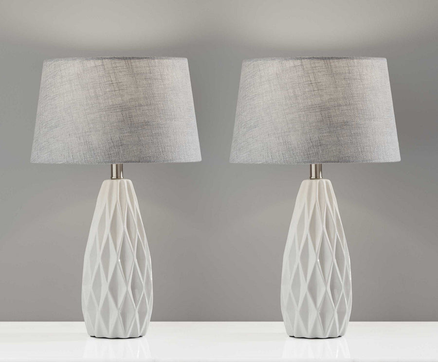 White Ceramic Geometric Base Table Lamp