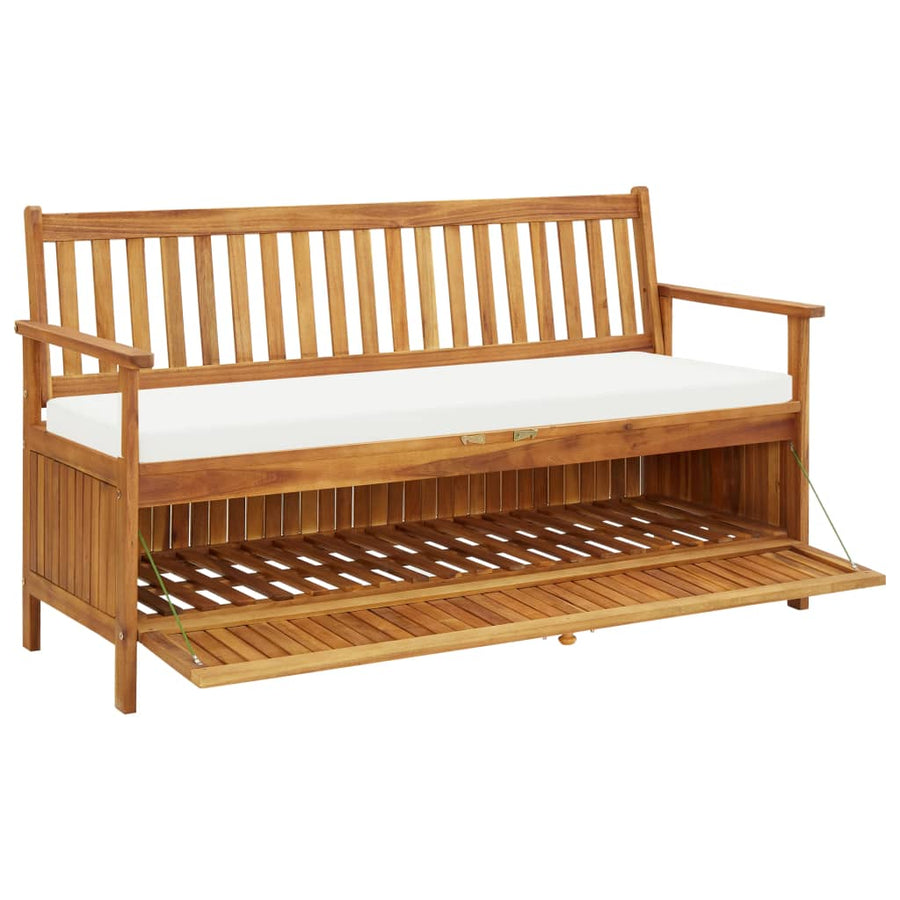 Storage Bench with Cushion Solid Acacia Wood For Outdoor